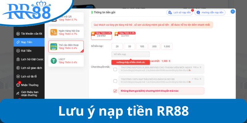 Lưu ý khi nạp tiền RR88 mà người chơi mới cần phải nắm